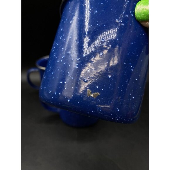 Set Of 4 Metal Enamelware Speckled Blue 3.25” Silver Rim Mug Camping 12oz C - Picture 5 of 9